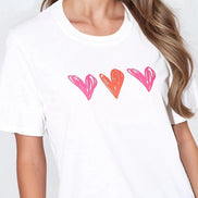 White Hearts Printed Cotton T-Shirt