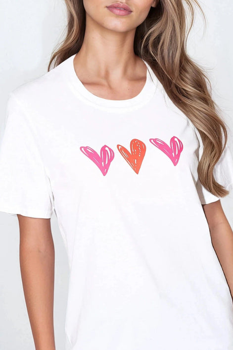 White Hearts Printed Cotton T-Shirt