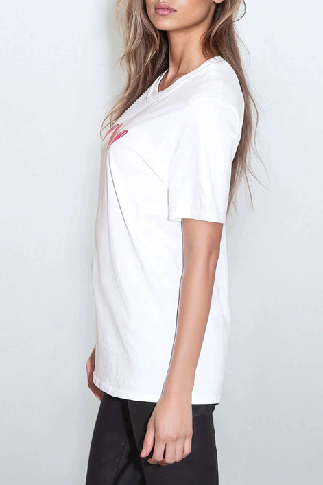 White Hearts Printed Cotton T-Shirt