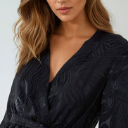 Black Wrap Front Belted Midi Dress
