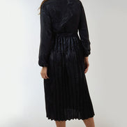 Black Wrap Front Belted Midi Dress