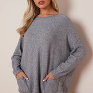 Silver Grey Round Neck Jumper with Pockets