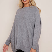 Silver Grey Round Neck Jumper with Pockets