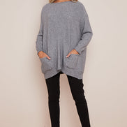 Silver Grey Round Neck Jumper with Pockets