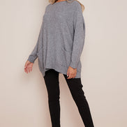 Silver Grey Round Neck Jumper with Pockets