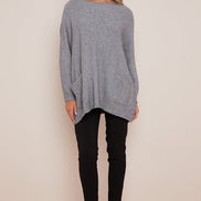 Silver Grey Round Neck Jumper with Pockets