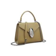 Olive Green Faux Leather Top Handle Handbag