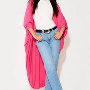 Fuchsia Batwing Sleeve Kimono Cardigan