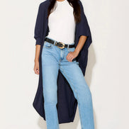 Navy Batwing Sleeve Kimono Cardigan