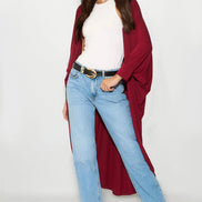 Wine Batwing Sleeve Kimono Cardigan