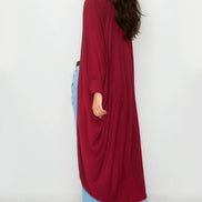 Wine Batwing Sleeve Kimono Cardigan