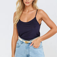 Navy Long Line Strappy Top