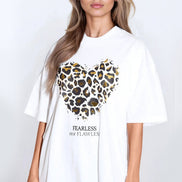 White Leopard Heart Oversized T-Shirt