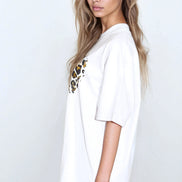 White Leopard Heart Oversized T-Shirt