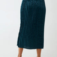 Green Leopard Print Pleated Midi Skirt