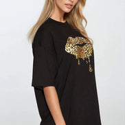Black Leopard Print Oversized T-Shirt