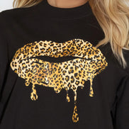 Black Leopard Print Oversized T-Shirt