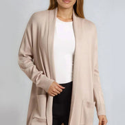 Beige Ribbed Cardigan with Pockets