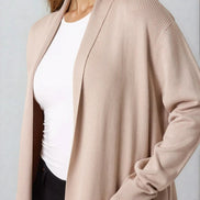 Beige Ribbed Cardigan with Pockets