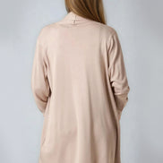 Beige Ribbed Cardigan with Pockets