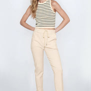 Beige Stretch Drawstring Trousers