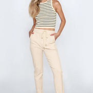 Beige Stretch Drawstring Trousers