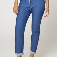 Denim Blue Stretch Drawstring Trousers