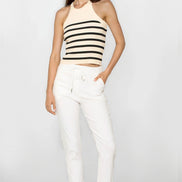 White Stretch Drawstring Trousers