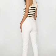 White Stretch Drawstring Trousers