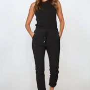 Black Stretch Drawstring Trousers