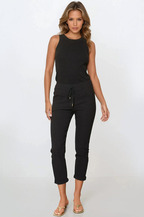 Black Stretch Drawstring Trousers