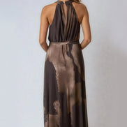 Brown Halterneck Belted Maxi Dress