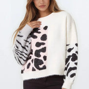 Ivory Mixed Animal Pattern Knit Jumper
