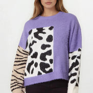 Purple Mixed Animal Pattern Knit Jumper