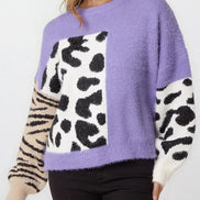 Purple Mixed Animal Pattern Knit Jumper