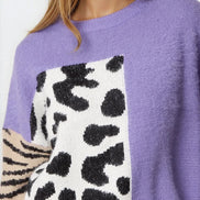 Purple Mixed Animal Pattern Knit Jumper