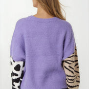 Purple Mixed Animal Pattern Knit Jumper