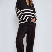 Black Striped Jumper & Trouser Knitted Set