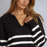 Black Striped Jumper & Trouser Knitted Set