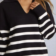 Black Striped Jumper & Trouser Knitted Set
