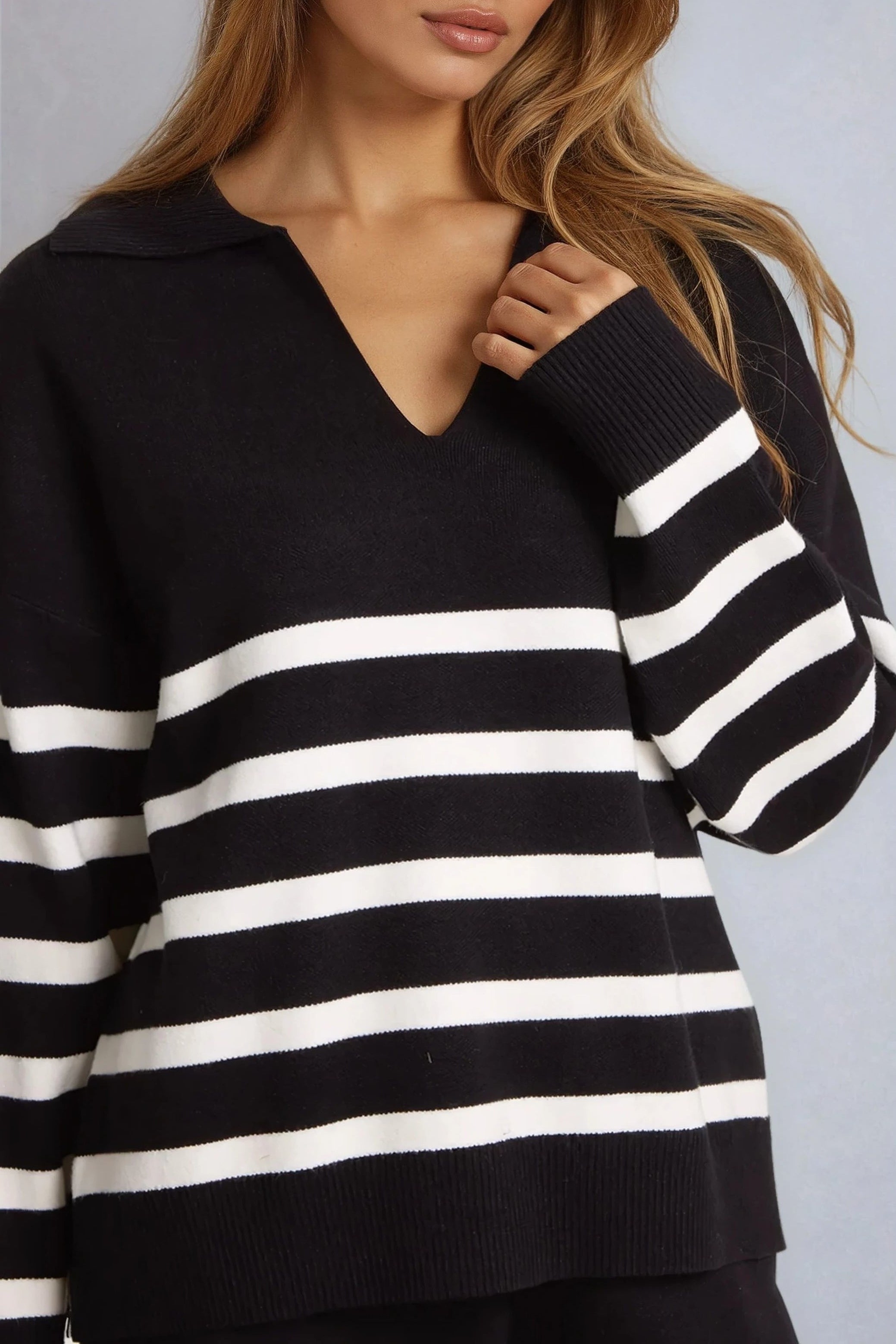 Black Striped Jumper & Trouser Knitted Set