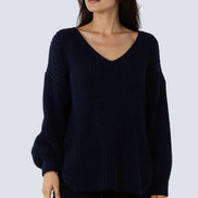 Navy Oversized V-Neck Chunky Knit Jumper