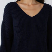 Navy Oversized V-Neck Chunky Knit Jumper
