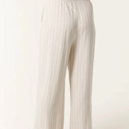 Beige Linen Blend Pin Striped Wide Leg Trousers