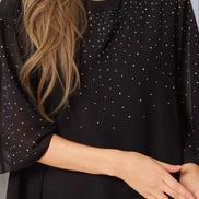 Black Embellished Mesh Top