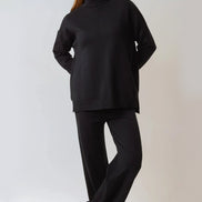 Black Knitted Roll Neck Jumper & Trouser Set