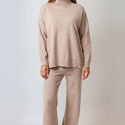 Mocha Knitted Roll Neck Jumper & Trouser Set