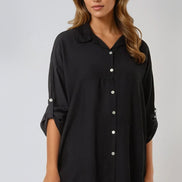 Black Relaxed Fit Roll Sleeve Shirt