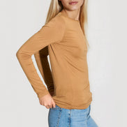 Camel Round Neck Long Sleeve Top