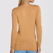Camel Round Neck Long Sleeve Top
